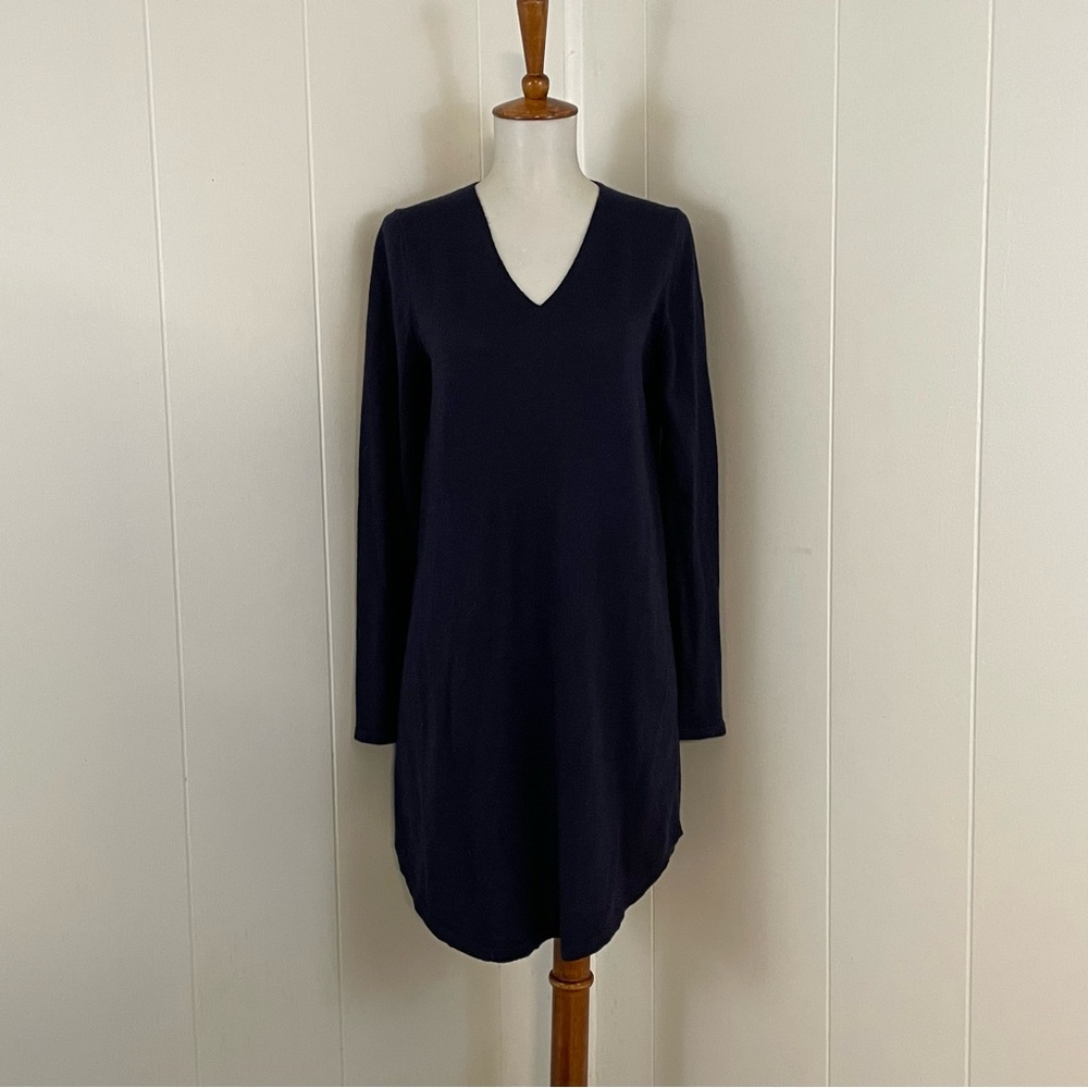 Eileen‎ Fisher Navy 100% Wool Knit Dress Women’s P S Petite V-Neck Long Sleeve